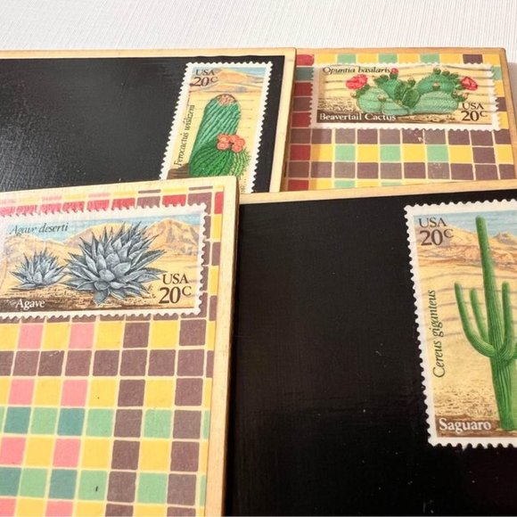Cactus Coasters 4 Piece, USA Vintage Style Set - Picture 4 of 9